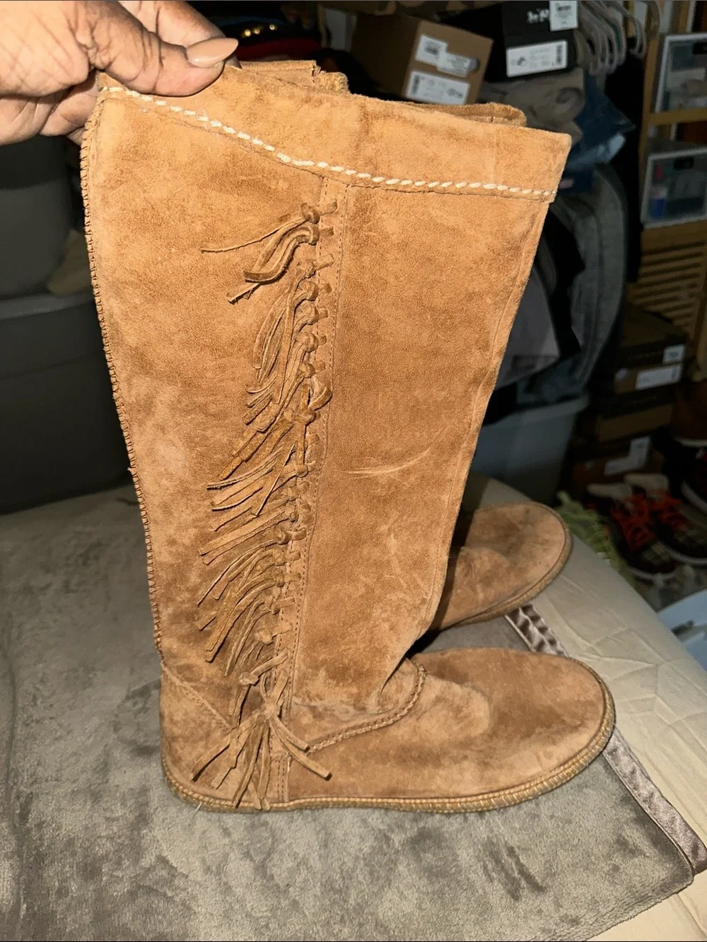UGG Tan Suede Over-the-Knee Fringe Boots